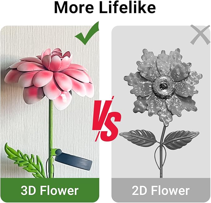 4Pcs 25" Solar Garden Decor for Outside, 3D Metal Flowers for Outside, Valentines Day Garden Stakes Decoration, Solar Lights Garden Decor, Yard Art for Lawn Patio Porch Gifts for Her