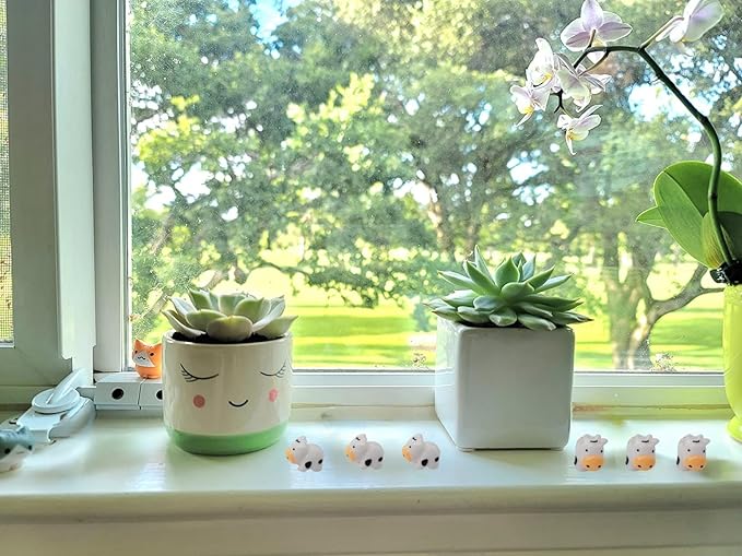 DoubleWood Mini Cow Figurines Set, 120 Pieces, Resin Mini Animals Decorations for Fairy Gardens and Miniature Landscapes (120, White)