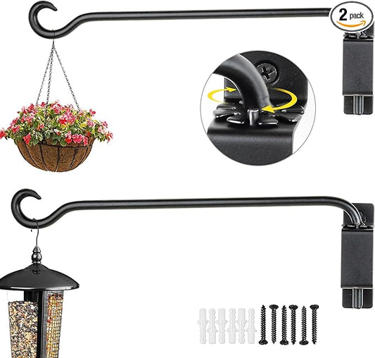 AJART Swivel Hanging Plant Bracket: Outdoor Bird Feeder Hangers for Indoor Wall Mount 16 Inch - 2 Pieces Hummingbird Feeder Hook for Flower Basket