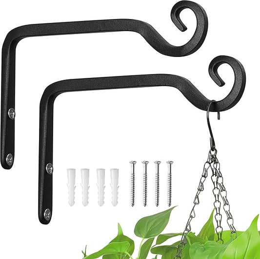 Kingsyard 2-Pack Wall Plant Hanger Outdoor - Heavy Duty Metal Hanging Bracket Hooks for Hanging Plant Bird Feeders Lanterns Wind Chimes Outdoor & Indoor, 6-Inch/Black