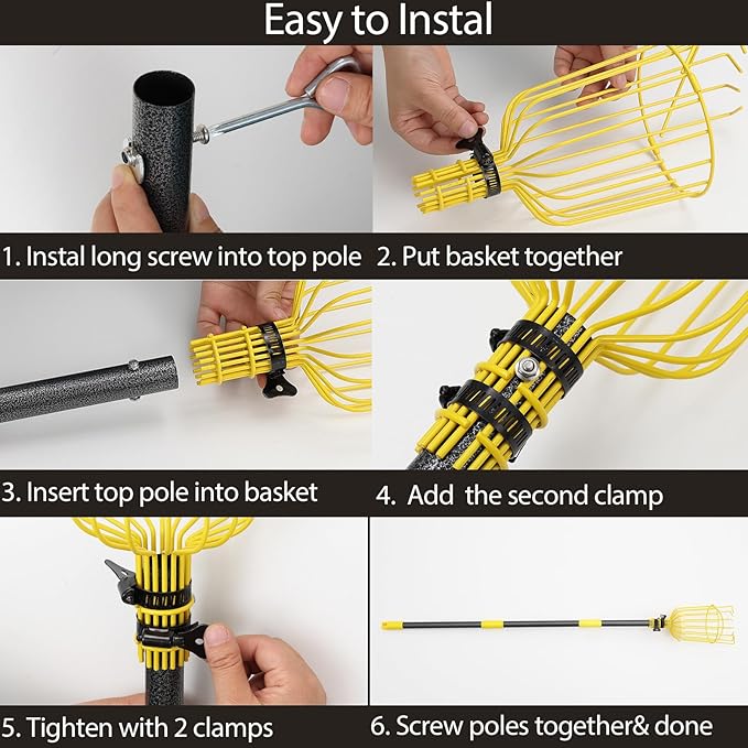 Fruit Picker Pole with Basket Telescopic Pole, 10ft Extendable Fruit Catcher Picking Pole Garden Tools for Picking Fruit from High Apple Cherry Orange Mango Fig Lemon Avocado Fruit Trees