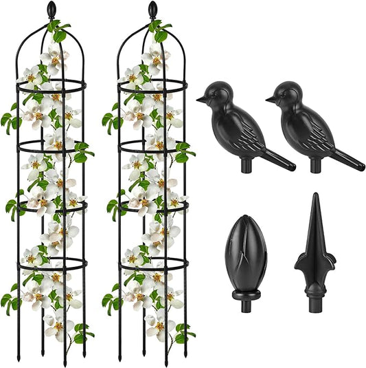 2 Pcs Garden Obelisk Trellis for Climbing Plants Outdoor 6 Ft Rose Bush Round Trellis for Pots Rustproof Metal Plant Flower Trellises for Clematis Vine Jasmine Support Outdoor Indoor