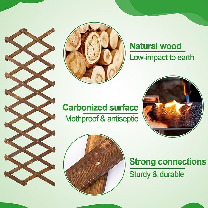 Pack of 2 Extra Thick Wooden Wall Trellis- Expandable Wall Planter Lattice Panels for Climbing Plants, Hanging Vertical Plant Support Fence Frame Outdoor Indoor for Balcony Patio Garden Room