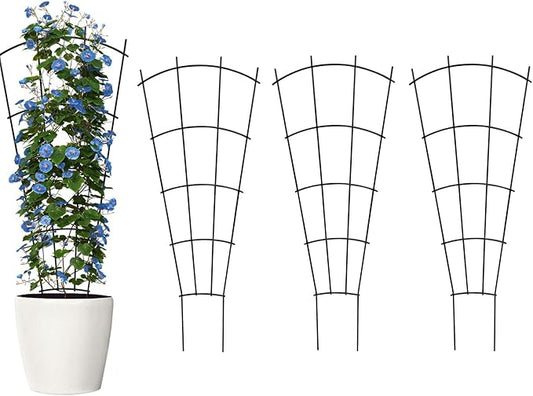 4 Pack 43'' Indoor Plant Trellis for Potted Plants Climbing Outdoor Metal Garden Trellis Houseplants Flowers Vine Ivy,Fan Shape, Black
