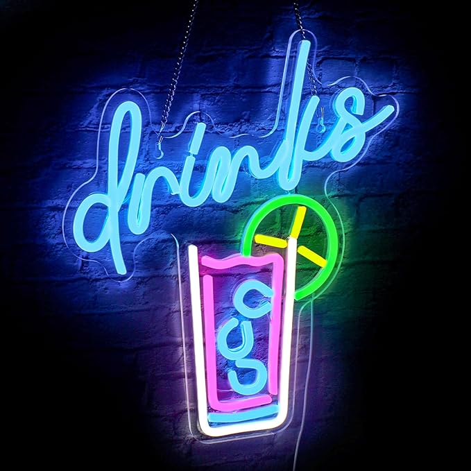 WLHOPE Drinks Neon Signs Cool Drink Cup LED Neon Lights for Wall Decor, USB Cocktail Art Wall Lights for Home Bar Club Hotel Restaurant Cafes Shops Wedding Birthday Party