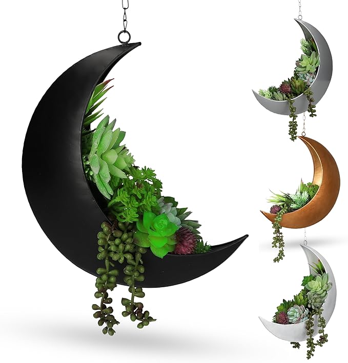 Hanging Moon Planter for Moon Room Decor - Great for Succulents, Air Plant, Mini Cactus, Faux, Artificial Plants-Boho Hanging Planters for Indoor Plants, Witchy Gifts for Women, Birthdays,Plant Lovers