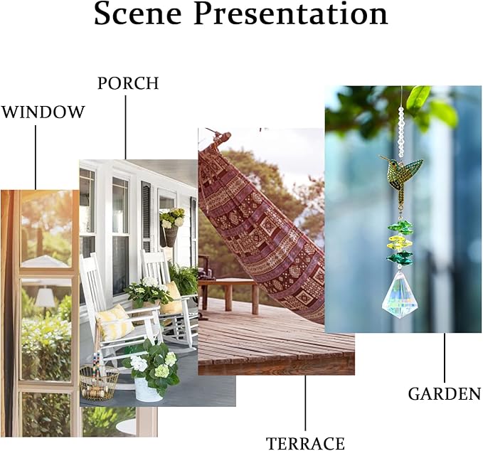 Rhinestones Hummingbird with Crystal Sun Catcher, Glass Window Hanging Ornament,Crystal Prism Suncatcher Outdoor Indoor Home Garden Party Decoration