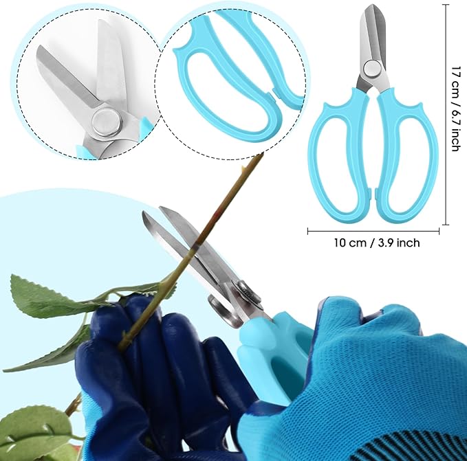 WILLBOND 11 Pcs Rose Thorn Remover Valentine Leaf Stripping Tool Garden Pruning Shear Scissors Kit Thorn Remover for Roses Floral Gloves and Floral Tape for Outdoor Gardening Flower(Blue)