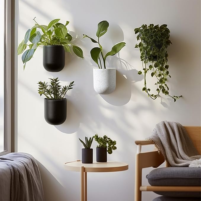 LA JOLIE MUSE Wall Hanging Planters for Indoor Plants,Hanging Flower Pots for Air Plants Succulent, Set of 2, 6 Inch, Black