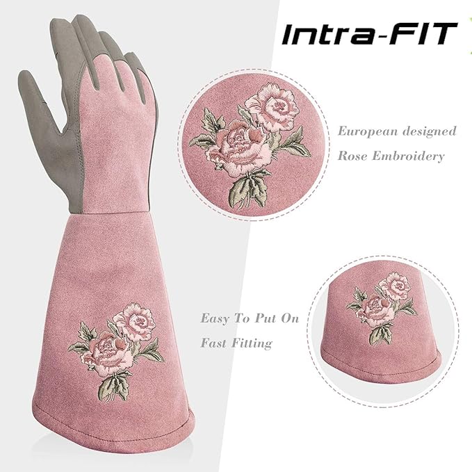 Rose Pruning Gloves Thorn Proof, Embroidery Leather Gardening Gloves with Extra Long Forearm Protection