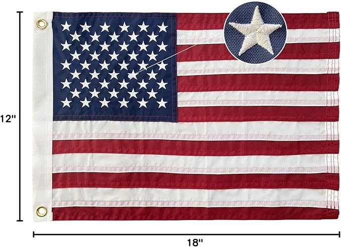 American Flag 12x18 Boat Flags Outdoor Heavy Duty - Embroidered USA 1x1.5 Ft Flags - Heavy Duty Banner US Nylon Sewn Stripes Indoor with 2 Brass Grommets