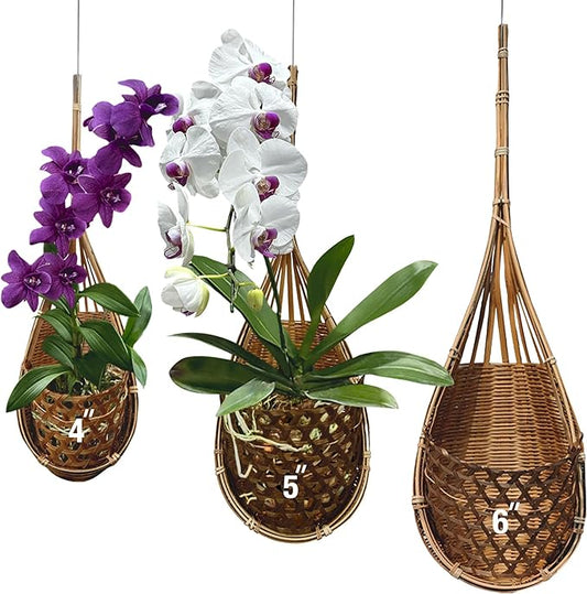 Handmade 100% Thai Bamboo Hanging Orchid Basket – 4 Inch, 5 Inch, 6 Inch (Triple Set)