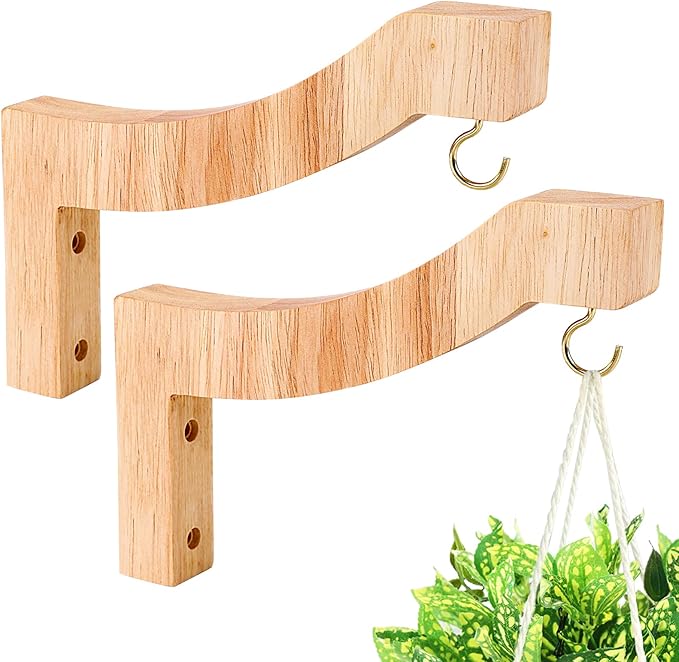 FGSAEOR T-Shaped Wooden Hanging Plant Bracket, 7-Inch Wall Hook Plant Hangers for Indoor Outdoor Hanging Bird Feeders, Flower Baskets, Wind Chimes