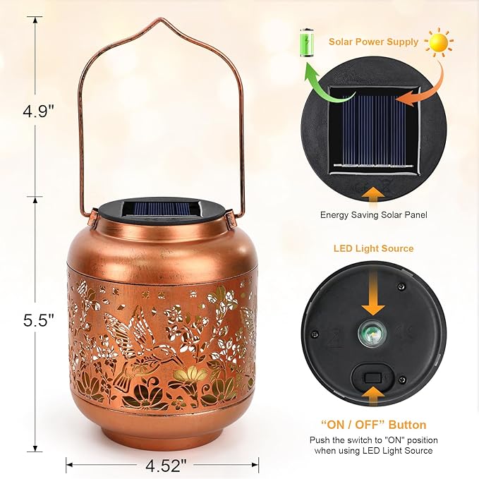 Gifts for Mothers Day Women Mom Grandma Solar Lantern Outdoor Waterproof Hummingbird Garden Decor Hanging Solar Lights Yard Decorations Outdoor, Birthday Gifts for Mom, Backyard, Patio, Porch