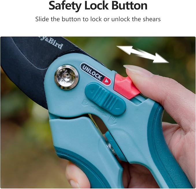 Berry&Bird Garden Pruning Shears, 8.7" Bypass Hand Pruner Shears, Adjustable Size Scissors with SK5 High Carbon Steel Blades, Flower Clippers Secateurs with Safety Lock for Pruning Flowers, Branches