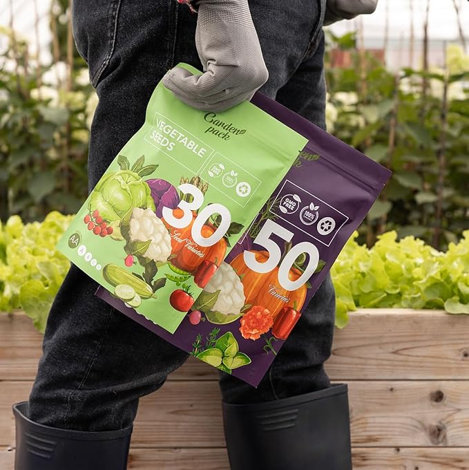 Garden Pack Vegetable Seeds Pouch - 30 Non-GMO Varieties, 10,000+ Heirloom Seeds for Planting Vegetables - Sealed for Survival Seeds Storage