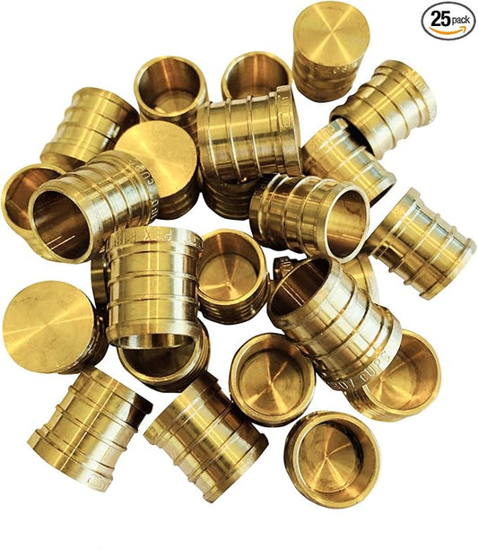 (Pack of 25) EFIELD Barb Crimp Pex 3/4-inch Plug (End Cap) Brass Fittings, ASTM F1807