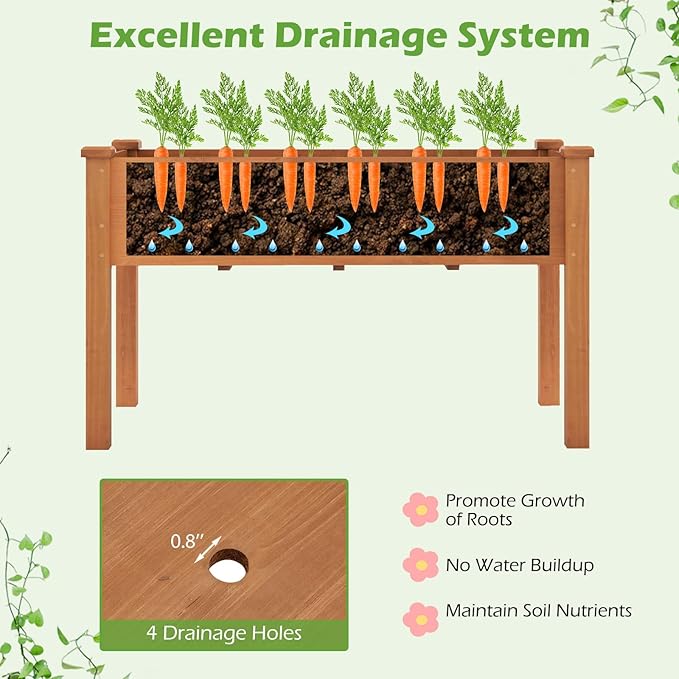 Giantex Raised Garden Bed, Elevated Wood Planter Box with Protective Liner and Drain Hole, Gardening Planter Raised Bed for Planting Vegetables Flowers Succulents Herbs, 49" Lx23 Wx30 H
