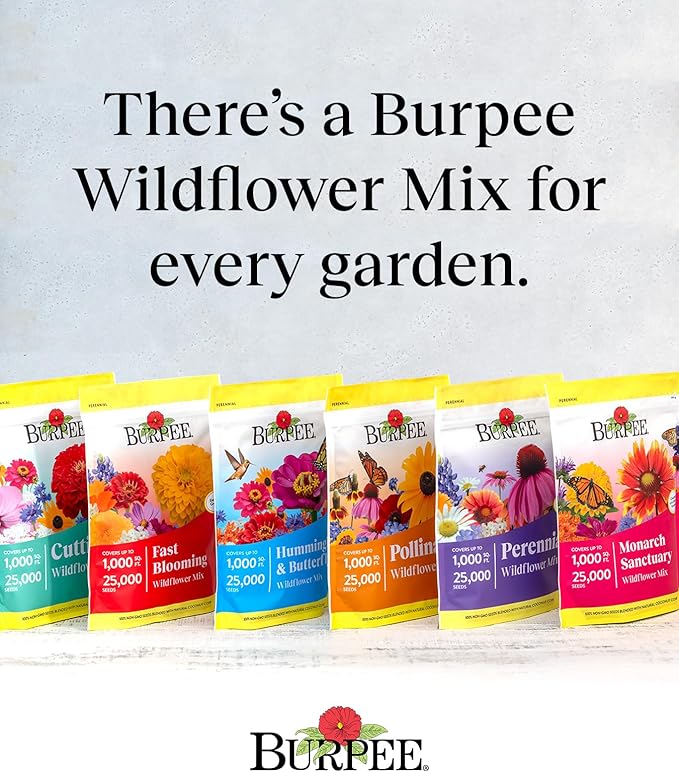 Burpee Wildflower 25,000 Bulk, 1 Bag, 18 Varieties of Non-GMO Flower Seeds Pollinator Garden, Pollinator Mix