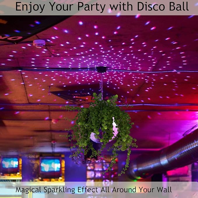 Disco Ball Planter, 2 Pack 8" Disco Planter with Hanging Rope, Hanging Chain & Hook & Ring Stand, Disco Ball Plant Hangers for Indoor and Outdoor Plants (Silver, 8"+8")