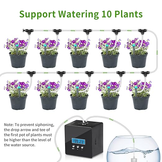 Indoor Plant Watering System, 10 Potting Automatic Watering Device, Programmable Water Timer, Self-Priming Pump, Drip Irrigation System Kit