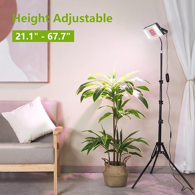 LBW Grow Light with Stand, Full Spectrum LED Plant Light for Indoor Plants, Floor Grow Lamp with 63" Adjustable Tripod, 4H/8H/12H Timer, 6 Dimmable Brightness, Ideal for Tall Plants