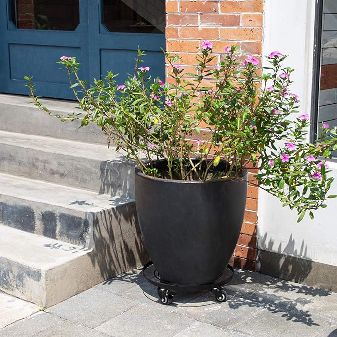 AMAGABELI GARDEN & HOME 16" Metal Plant Caddy Heavy Duty Iron Potted Plant Stand with Wheels Round Flower Pot Rack on Roller Dolly Holder Mover Indoor Outdoor Planter Trolley Casters Brakes BG1721