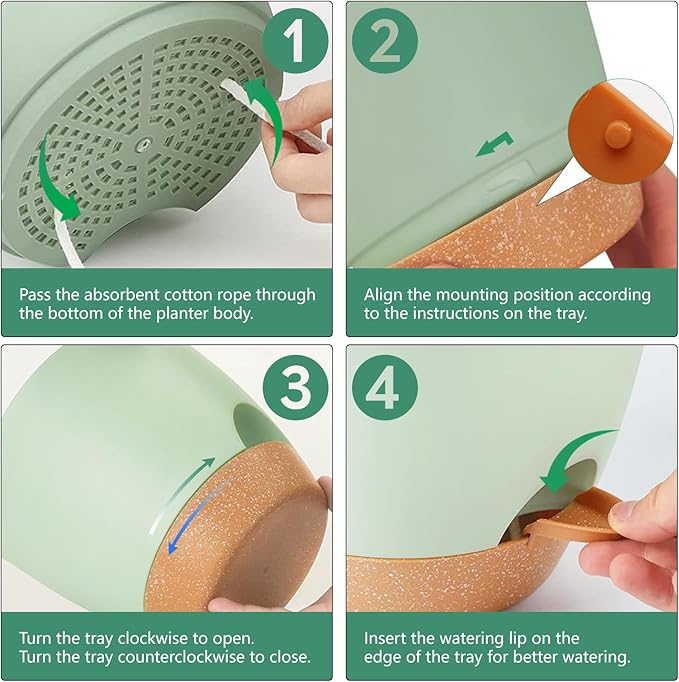 Indoor Pots For Plants 3 Pack 12/10/9 Inch Self Watering Pots For Lazy People,Self Watering Pots For Indoor Plants,Outdoor Pots For Succulent, African violets And Cactus Green Plastic Flower Pots