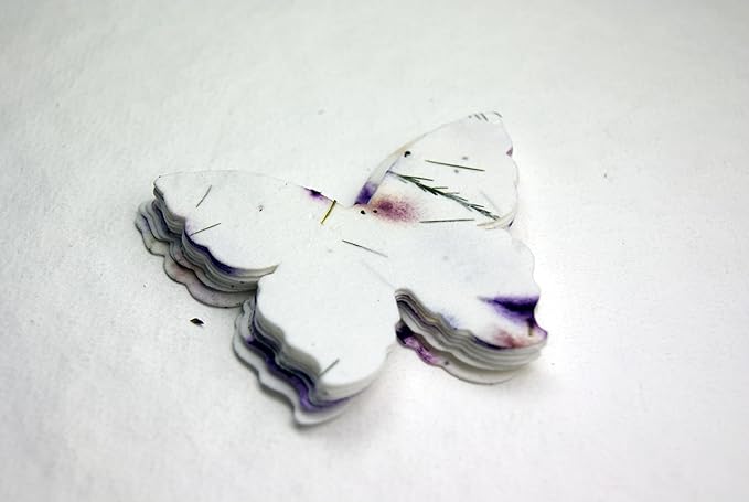 Of The Earth Handmade Paper - Wildflower Seed Paper Butterfly Shape - Large 3" - Set of 24 (58s Purple & Fern)