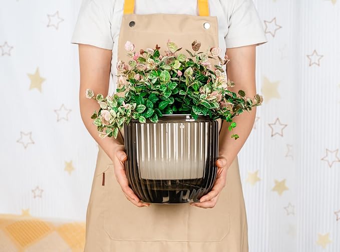 Melphoe Self Watering Hanging Planters for Indoor, 1 Pack 8.3 Inch Outdoor Hanging Plant Pot Basket, 2 Kinds of Plant Hangers Macrame 35.5’’ & Metal Chain 19.6’’ for Garden Home Decor