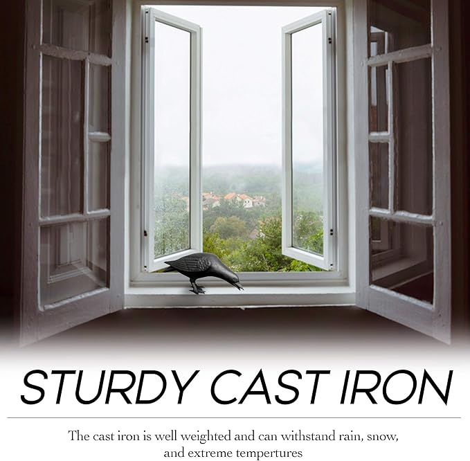 NACH Cast Iron Crow Statue, Head Down Raven, Large Garden Statues, Crow Garden Sculpture, Bird Figurines Home Decor, Crow Decor, Raven Decor, Black Bird Statue, 10 x 3.5 x 6 inches, JS-90-7117