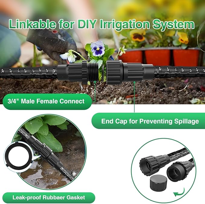 Lefree Soaker Hose 50 FT for Garden Irrigation, Soaker Hose for Lawn and Flower Beds, 2024 Upgraded Flat Soaker Hose Saves 80% Water, Flexible Durable Drip Hose for Trees, Shrubs.(25FT*2Pack)