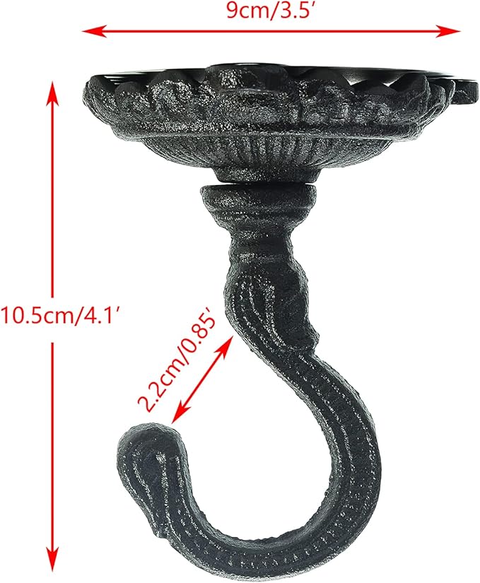 Sungmor 3PC Wall Mount Ceiling Hooks, Cast Iron Plant Bracket, Heavy Duty Plant Hook Hanger, Decorative Vintage Hooks for Hanging Planters, Bird Feeders, Lanterns, Wind Chimes