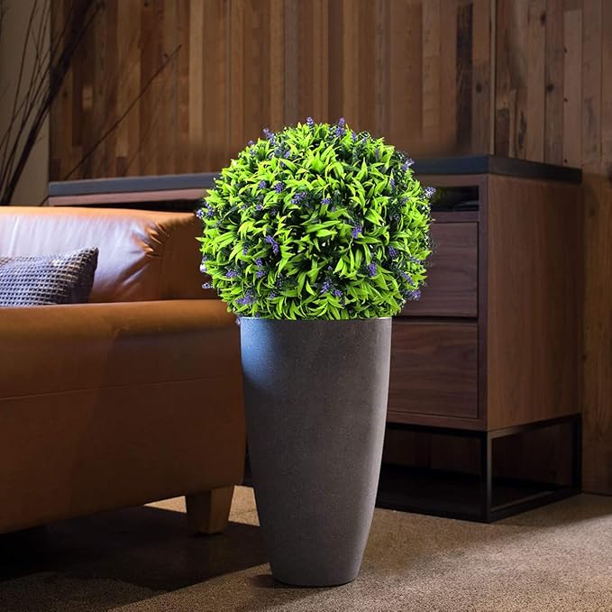 Sunnyglade 2 PCS 15 inch Artificial Plant Topiary Ball Faux Boxwood Decorative Balls for Backyard, Balcony,Garden, Wedding and Home Décor (Purple)