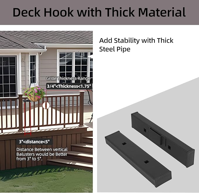 Deck Hook Railing Mount-Deck Railing Plant Hanger Outdoor,Metal Bird Feeder Hanger for Deck Railing,Fence Shepherds Hooks Pole Bracket for Hanging Hummingbird Feeder,Planter,Flower Baskets