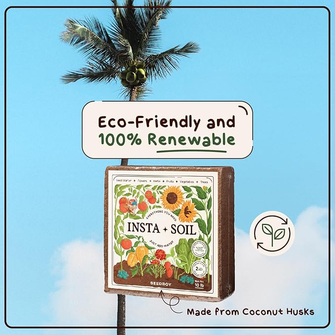 InstaSoil™ Nutrient-Rich Potting Soil for Indoor/Outdoor Plants – Compressed Coco Coir– Just Add Water - Expands to 15 Gallons in 5 Minutes - Perfect for Herbs, Vegetables & Microgreens (10lb Block)