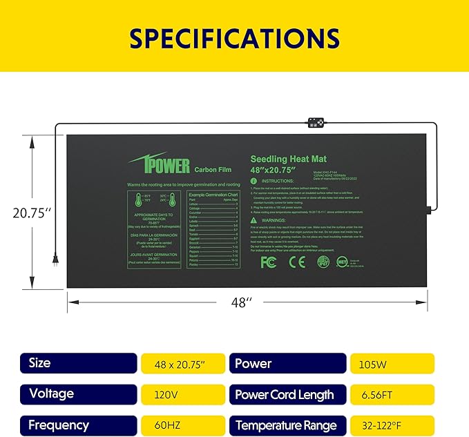 iPower 2 Pack 48"x20.75" Seedling Heat Mat with Built-in Temperature Controller, MET Certified Waterproof Plant Heating Pad, for Germination, Breeding, Brewing