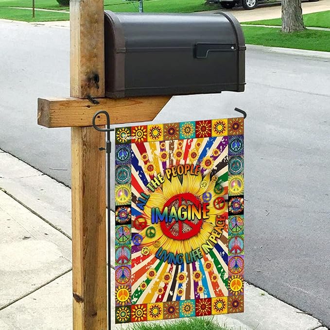 FLAGWIX Flags - Imagine All The People Living Life In Peace Hippie Sunflower Flag DDH1826F, House Flag (29.5" x 39.5") - USA House Garden Flags Premium Polyester - Decorative Outdoor Flags