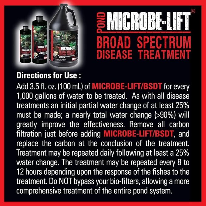 MICROBE-LIFT BSDTG1 Broad Spectrum Disease Treatment for Ponds and Outdoor Water Gardens, for Live Koi Fish, Goldfish, Plants, and Decor, 1 Gallon