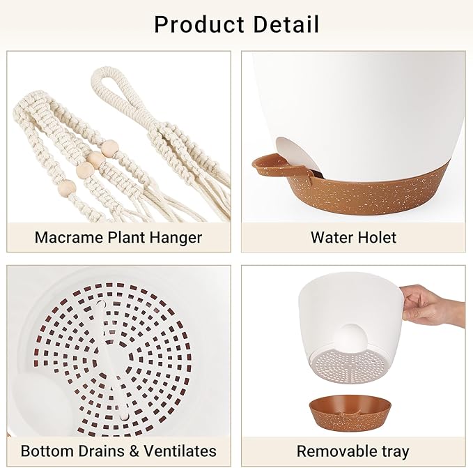 Mkono Hanging Planters, Macrame Plant Hangers with Self Watering Plant Pots Indoor Set of 3 Hanging Baskets Flower Pot Holders with Hooks No Tassels 3 Different Size for Boho Home Decor