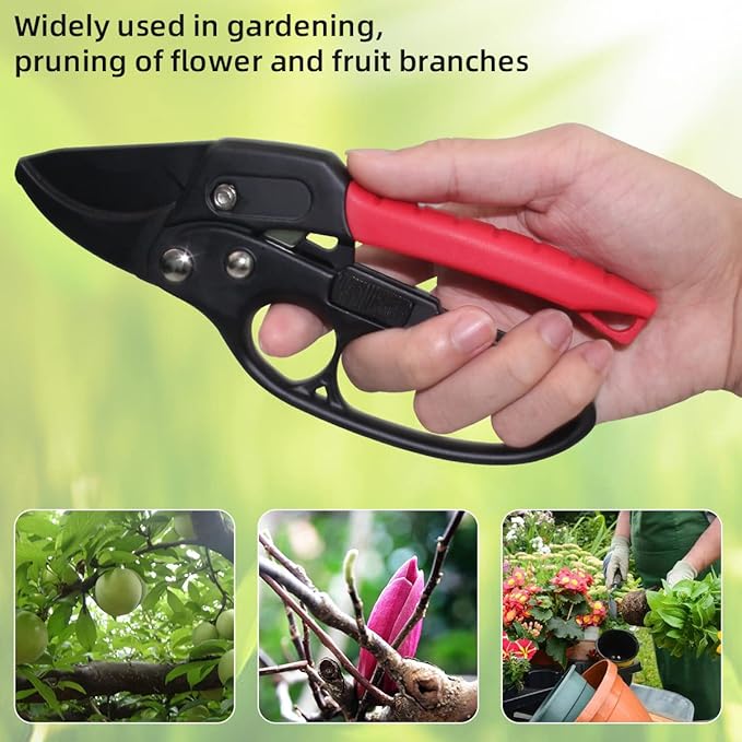 8" Professional Ratchet Pruning Shears,Anvil Groove Design, Reinforced Design Handle,Garden Tool,for Weak Hands and Gardening Gift for Any Occasion