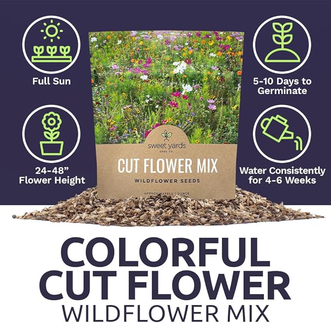 Cut Flower Garden Seeds - Extra Large 1 Ounce Packet - Over 7,500 Fresh Open Pollinated Non-GMO Wildflower Seeds - Long Lasting Annuals and Perennials with Bright Colors