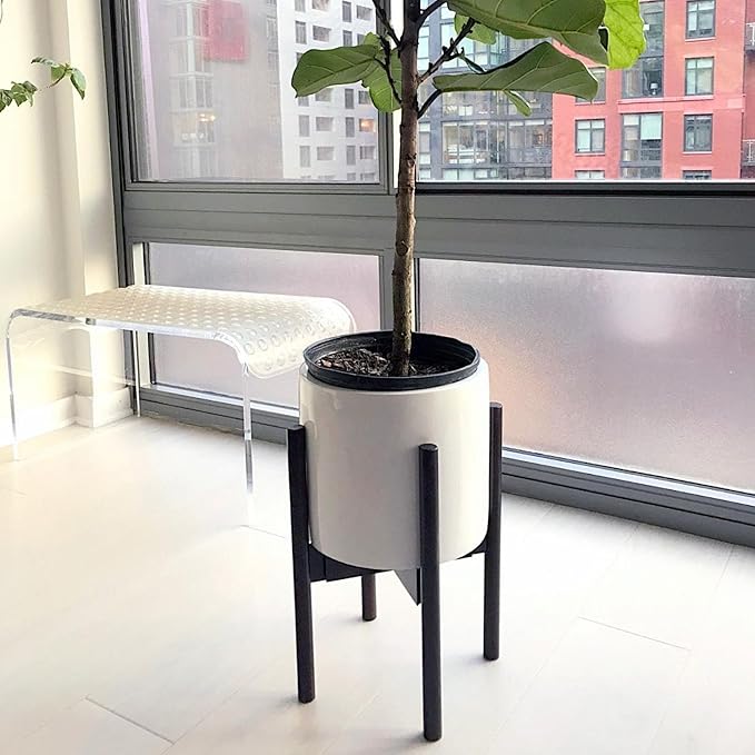 Fox & Fern Adjustable Plant Stand Indoor — 8 to 12 Inch Mid Century Bamboo Plant Stand with Adjustable Width; Plug In Design; Easy to Assemble; Two Height Options - For 8, 9, 10, 11 & 12 Inch Pots