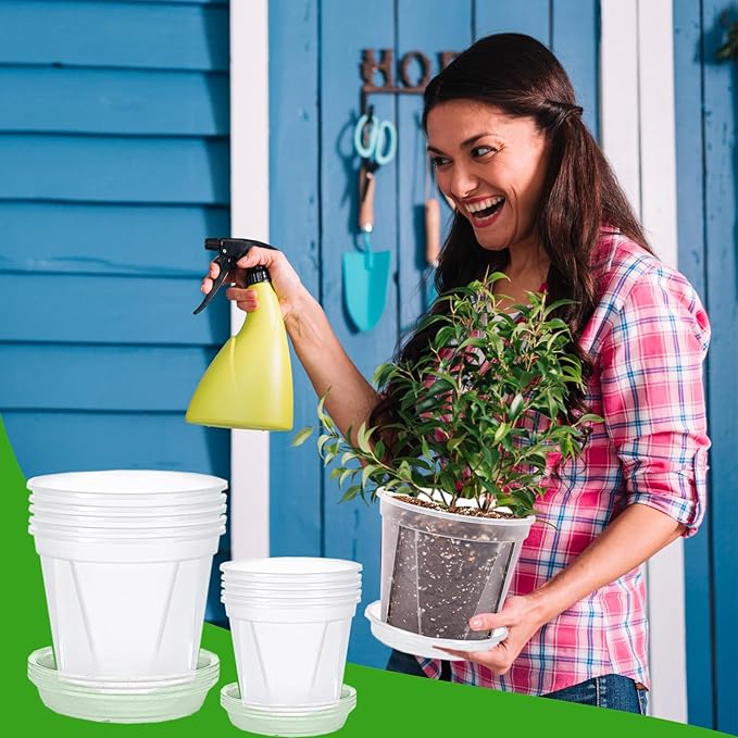 40Pack Clear Nursery Pots with Trays,4/5/6/7 inchTransparent Plastic Plant Pots with Drainage Hole for House Plants, Herb, Flower, Succulent and Outdoor Clearance,100 pcs Plant Labels,5-Set