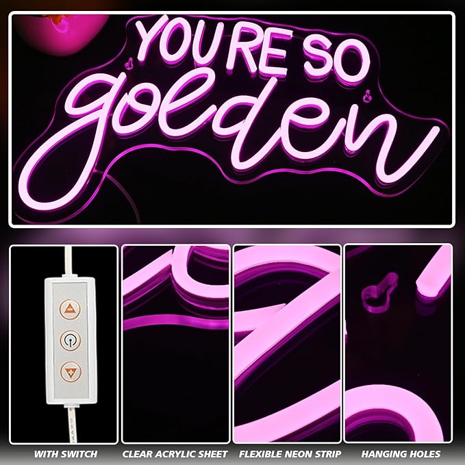 You're So Golden Neon Sign Wall Decor, Neon Signs Dimmable Letter Neon Sign Light Up Signs for Room,Bar,Bedroom,Party, Birthday Party Bar Pub Club Decoration Gifts
