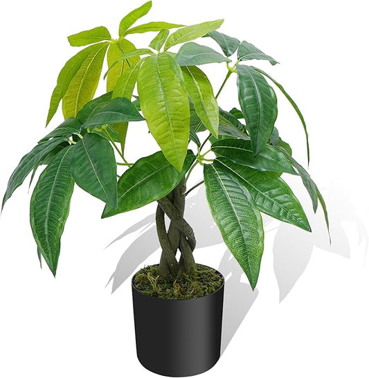 HUAESIN 18 inches Artificial Money Tree Faux Tree Table Top Fake Potted Plants Indoor Small Silk Tree Pachira Aquatica for Home Table Bedroom Kitchen Office Porch Decor Aesthetic