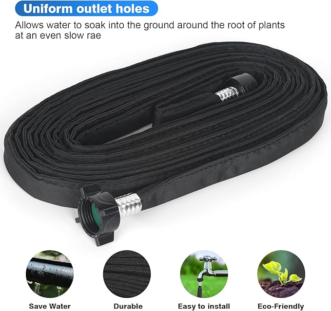 Flat Soaker Hose 25FT,Drip Hose for Garden Beds Linkable Irrigation System Lightweight and Easy Watering for Tree Plant and Save 80% Water for You(25FT)
