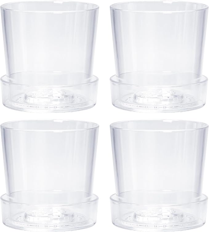 Phoenix Vine 4.5 Inch Clear Acrylic Planter Pot with Tray, Orchid Pot with Drainage Holes, Deep Saucer for Bottom Watering, Transparent Containers for Indoor Plants, Herbs, Set of 4, 91-A-E-4