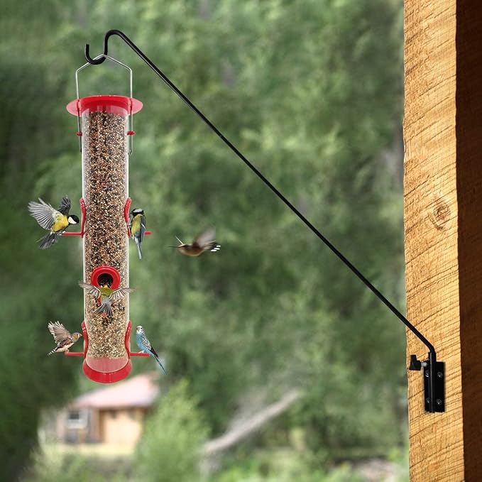 MIXXIDEA Heavy Duty Extended Reach Wall Mounted Deck Hook Wall Pole, Wall Bracket Direction and Length Adjustable Plant Bracket for Bird Feeders, Planters, Suet Baskets, Lanterns, Wind Chimes,Black