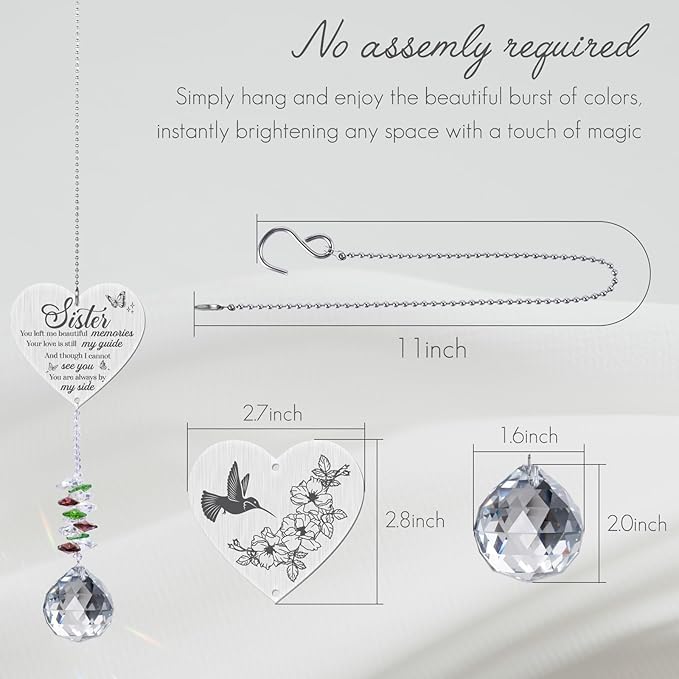 Sister in Heaven Memorial Crystal Suncatcher Gifts,Loss of Sister Sympathy Gifts,Gifts for Loss of Sister,Hanging Crystals Ornament for Window Rainbow Maker Prisms Home Decor Gift